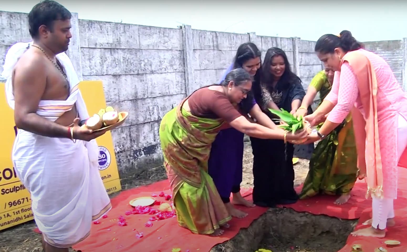 Performing Bhoomi pooja rituals